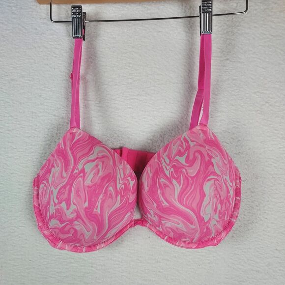 Victoria’s Secret PINK 36D Underwire Bra Pink Marble Swirl Print Molded Cups - Picture 1 of 7